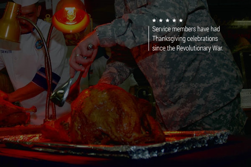 A pair of servicemembers carving a roast turkey.