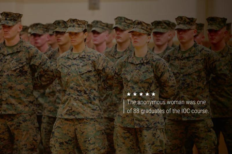 An image of female servicemembers. Text reads, "The anonymous woman was one of 88 graduates of the IOC course."