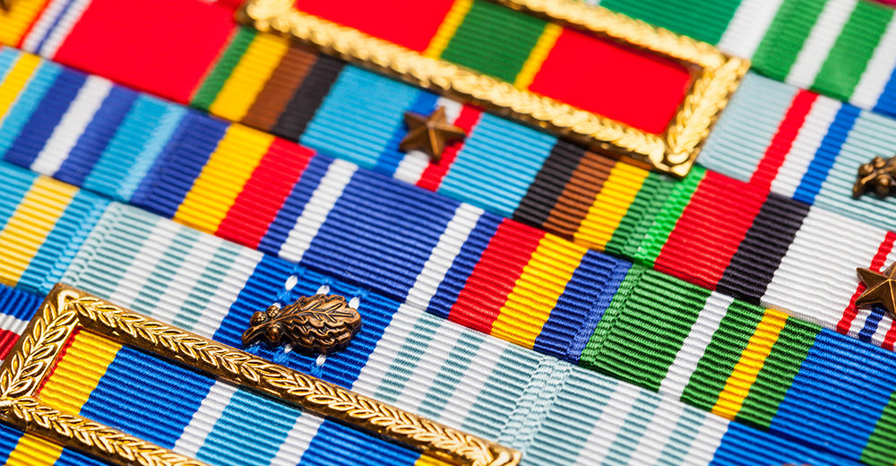 Several MIlitary Award Ribbons Close Up View.
